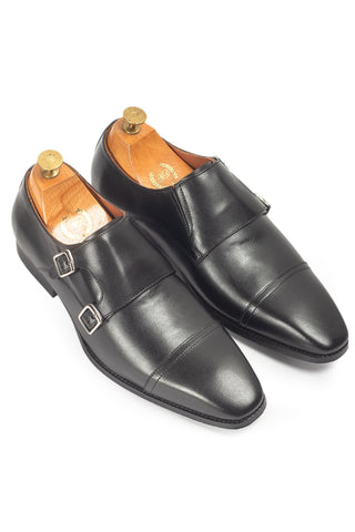 Men's Leather Shoes - Indian Wedding - Black Wellington Monks by Modello Domani