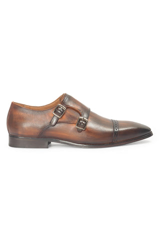 Leather Shoes for Men - Indian Wedding - Brown Wellington Patina Monks by Modello Domani