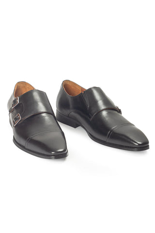 Men's Leather Shoes - Indian Wedding - Black Wellington Monks by Modello Domani