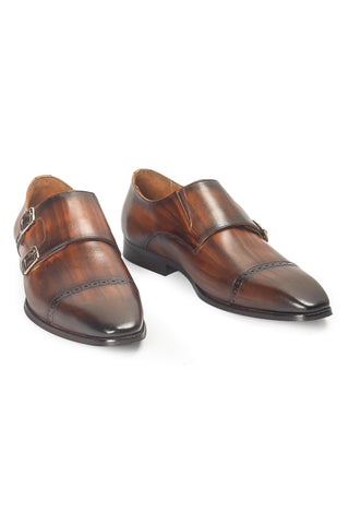 Leather Shoes for Men - Indian Wedding - Brown Wellington Patina Monks by Modello Domani