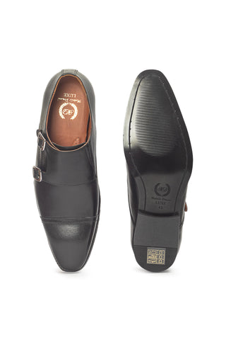 Men's Leather Shoes - Indian Wedding - Black Wellington Monks by Modello Domani