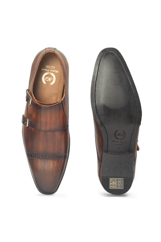 Leather Shoes for Men - Indian Wedding - Brown Wellington Patina Monks by Modello Domani
