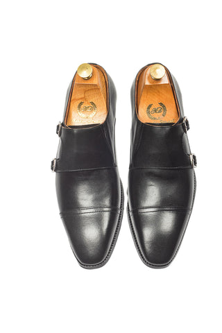 Men's Leather Shoes - Indian Wedding - Black Wellington Monks by Modello Domani