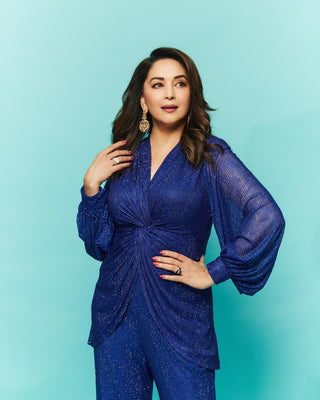 Blue dazzling regal glamour tunic with pant