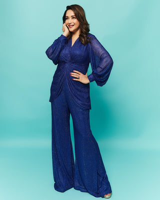 Blue dazzling regal glamour tunic with pant