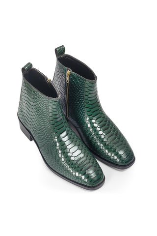Leather Boots - Indian Wedding - Green Serpente Boots by Modello Domani