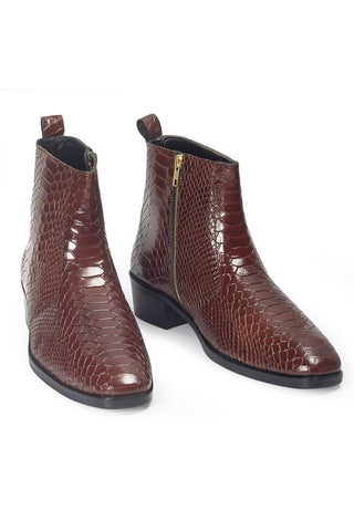Leather Boots - Indian Wedding - Brown Serpente Boots by Modello Domani