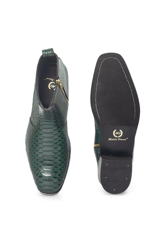 Leather Boots - Indian Wedding - Green Serpente Boots by Modello Domani