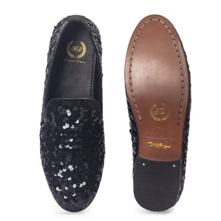 Black glamorous sequin slip-ons