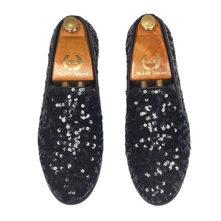 Black glamorous sequin slip-ons