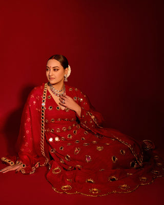Red inara naach anarkali set