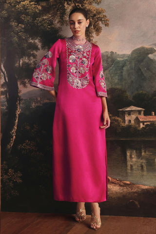 Designer Kaftan for Indian Wedding - Luxurious Pink Silk Kaftan by Payal & Zinal