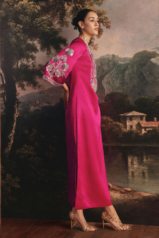 Designer Kaftan for Indian Wedding - Luxurious Pink Silk Kaftan by Payal & Zinal