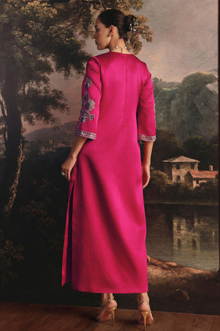 Designer Kaftan for Indian Wedding - Luxurious Pink Silk Kaftan by Payal & Zinal