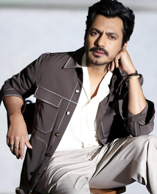 Brown japanese crepe stitchline shacket