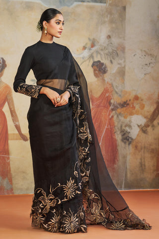Pre Draped Saree Cocktail Wear - Black Ruffle Saree by Aashima Behl