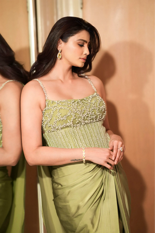 Sage Green Draped Pearl Corset Dress M / Green / Women Sage Green Draped Pearl Corset Dress M / Green / Women
