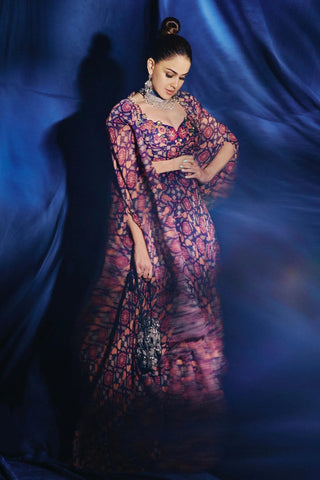 Blue nazm ewaz sharara with cape