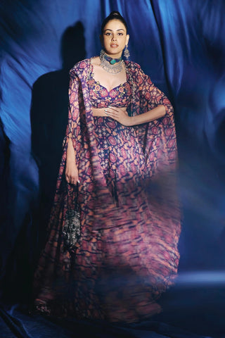 Blue nazm ewaz sharara with cape