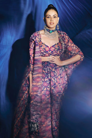 Blue nazm ewaz sharara with cape