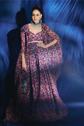 Blue nazm ewaz sharara with cape