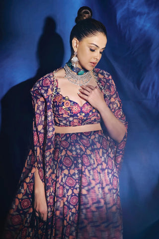 Blue nazm ewaz sharara with cape