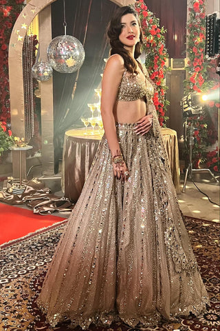 Lehenga for Indian Bridal Wear – Beige Jug Mug Sequin Embroidered by Vvani By Vani Vats