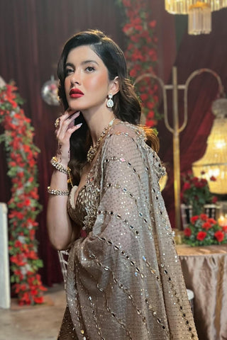 Lehenga for Indian Bridal Wear – Beige Jug Mug Sequin Embroidered by Vvani By Vani Vats