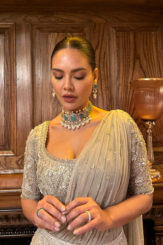 Green sitara safarnama saree skirt set