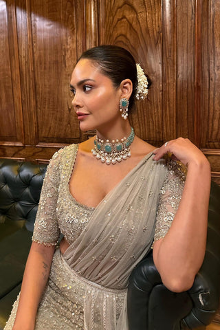 Green sitara safarnama saree skirt set