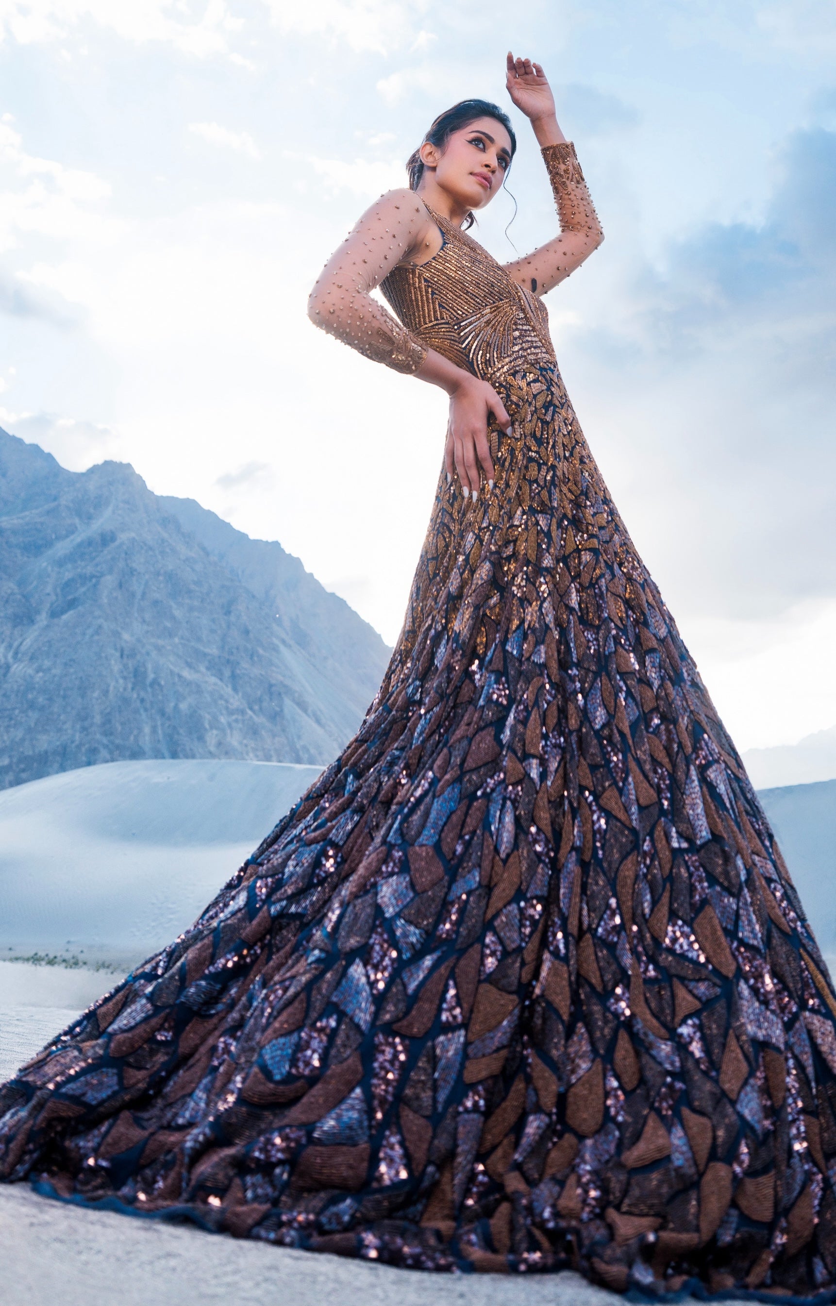 Midnight blue and copper flare gown xl / brown / women Midnight blue and copper flare gown xl / brown / women