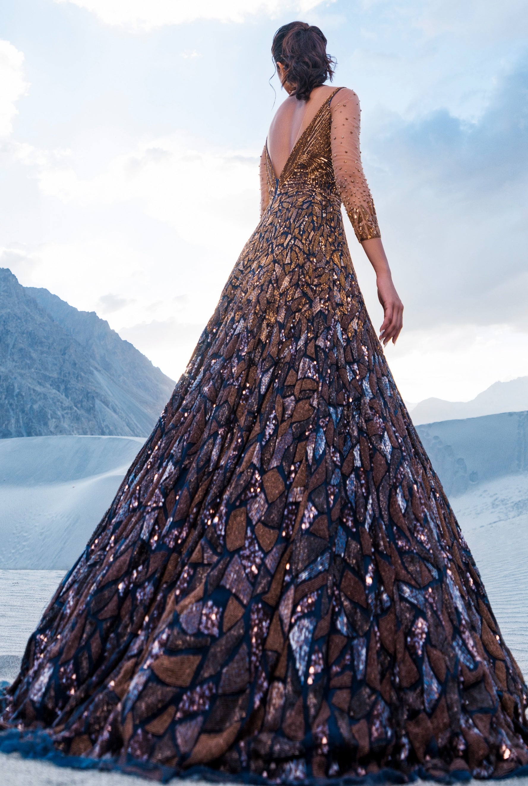 Midnight blue and copper flare gown xl / brown / women Midnight blue and copper flare gown xl / brown / women