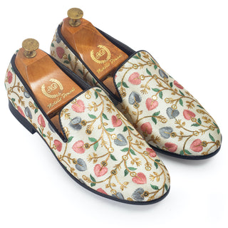 Beige kalamkari slip-ons
