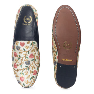 Beige kalamkari slip-ons