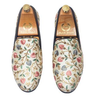 Beige kalamkari slip-ons