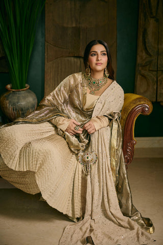 Anarkali Set Indian Wedding - Beige swarnima by Itrh