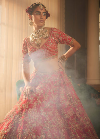 Isra red embroidered lehenga set