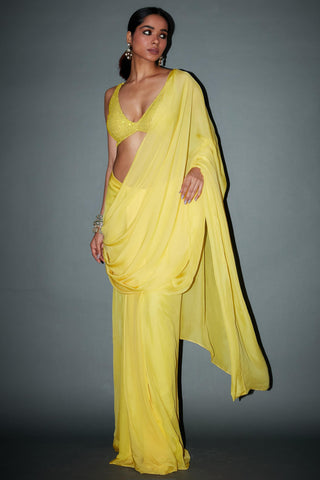 Yellow naadia diwali jaaneman saree set