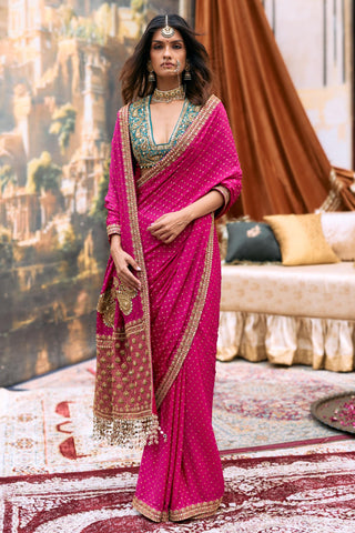 Saree Set For Wedding Ceremony – Pink Jadau Mayuri by Itrh