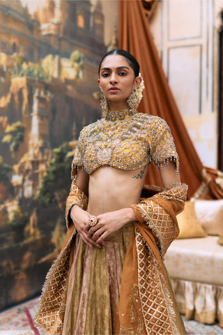 Lehenga with Corset Indian Wedding – Gold Pravarnika Ensemble by Itrh