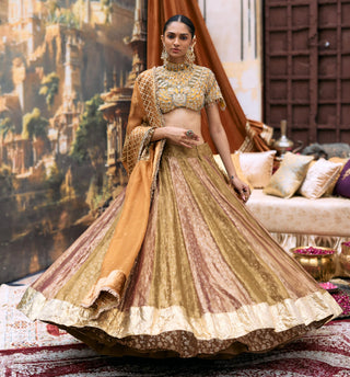 Lehenga with Corset Indian Wedding – Gold Pravarnika Ensemble by Itrh