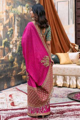 Saree Set For Wedding Ceremony – Pink Jadau Mayuri by Itrh