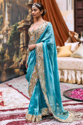 Saree Set for Indian Wedding – Blue Neelima by Itrh