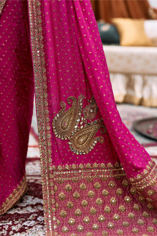 Saree Set For Wedding Ceremony – Pink Jadau Mayuri by Itrh