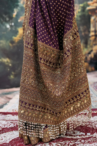 Saree Set For Wedding Ceremony – Maroon Jadau Darpana by Itrh