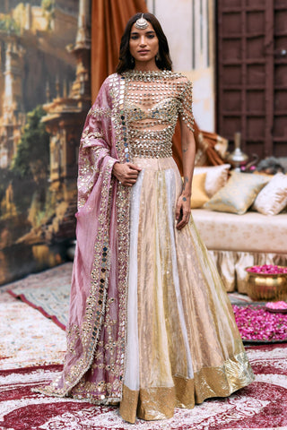 Lehenga Set with Mirror Harness Indian Wedding – Silver Swara Ensemble by Itrh