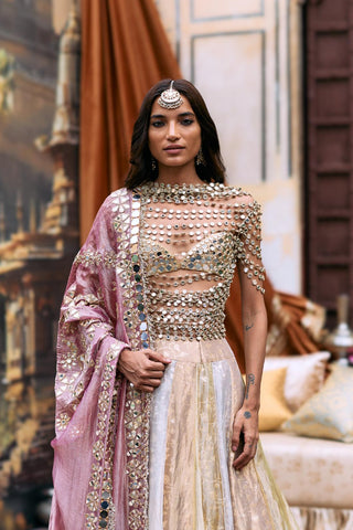 Lehenga Set with Mirror Harness Indian Wedding – Silver Swara Ensemble by Itrh