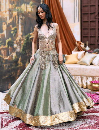 Lehenga with Bralet Indian Wedding – Green Harini Ensemble by Itrh