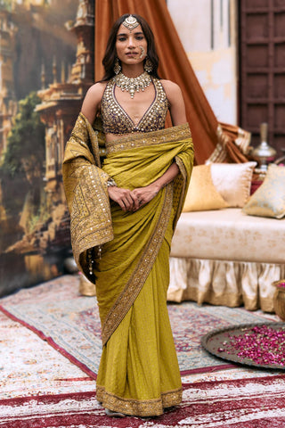 Saree Set For Wedding Ceremony – Yellow Jadau Arundhati by Itrh