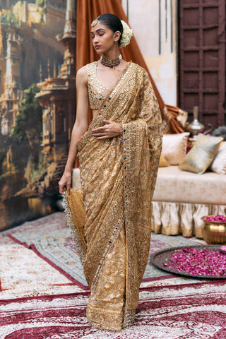 Crushed Tissue Saree Indian Wedding – Yellow Svarnaalata by Itrh